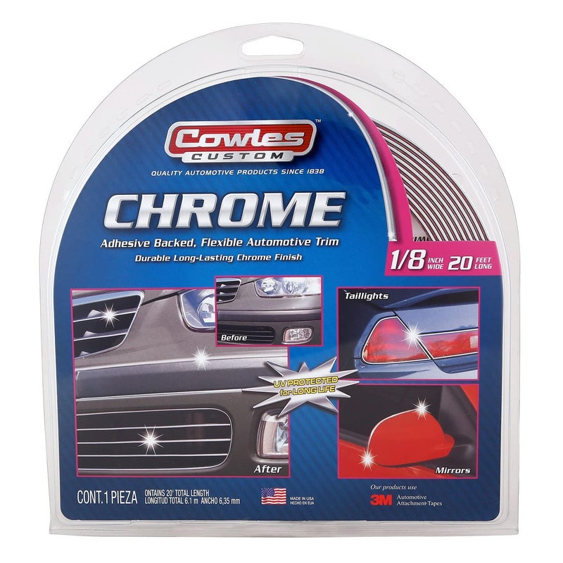 Cowles Custom - Premium Universal Body Molding for All Vehicle - Easy Install, Chrome Finish, 1/8" by 20 feet, UV Protected, Long Lasting Flexible PVC - Image 1